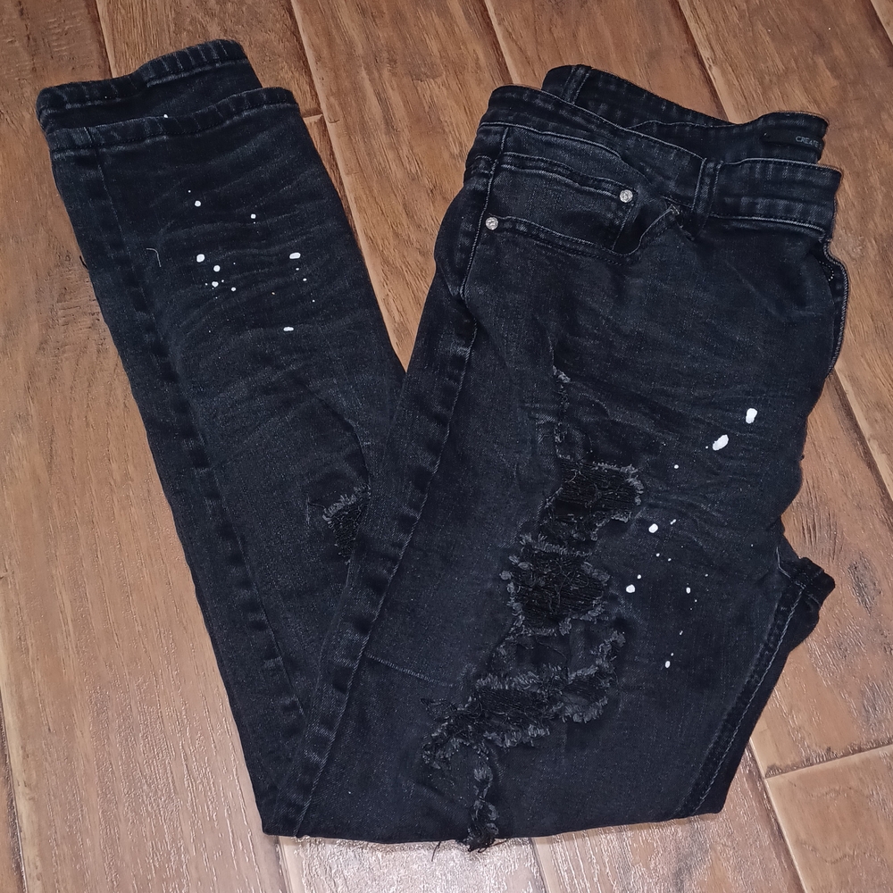 CREATE Black Skinny Distressed Jeans with Paint Splatters